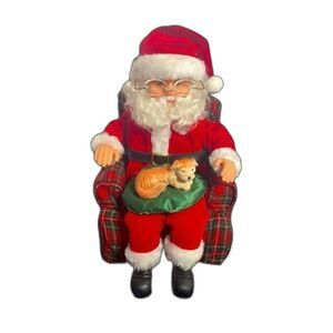 Vintage Animated Musical Santa Petting Dog Figurine Christmas Decor